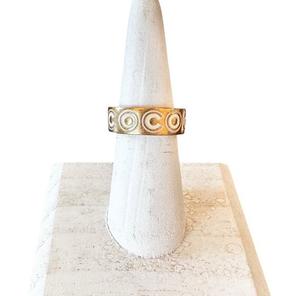 Authentic CHANEL Gold & White Gold Plated Coco Ring Size 6 - Picture 3 of 7